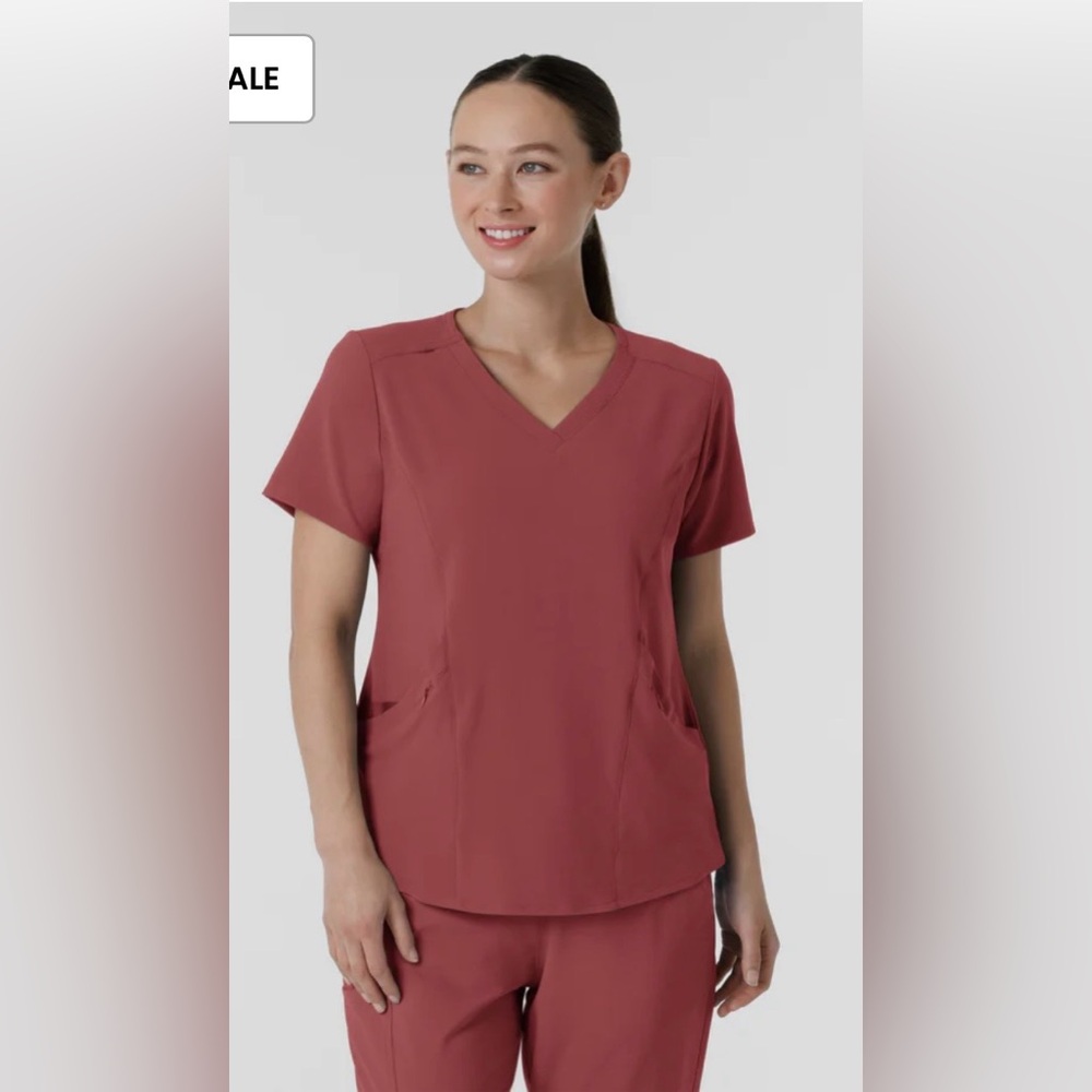 Wink- Women's V-Neck Scrub Top - Ruby